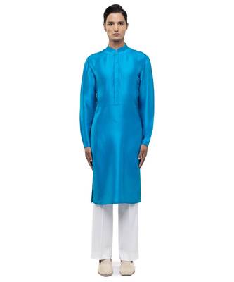 Blue plain silk kurta set 2