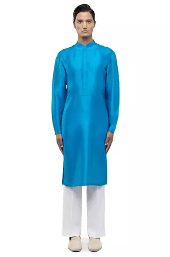 Blue plain silk kurta set