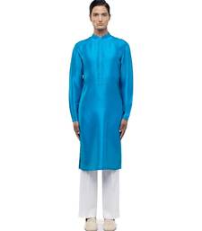 Blue plain silk kurta set