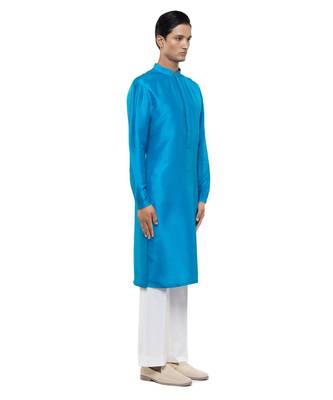 Blue plain silk kurta set 3