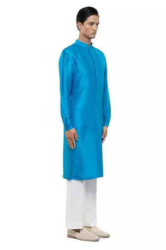 Blue plain silk kurta set