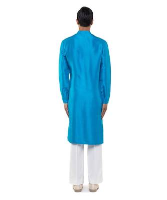 Blue plain silk kurta set 4