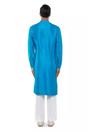 Blue plain silk kurta set
