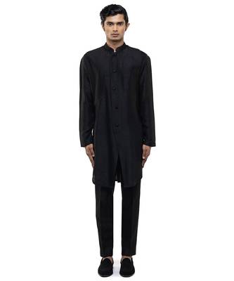 Black plain silk kurta set 2