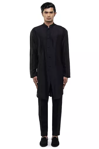 Black plain silk kurta set