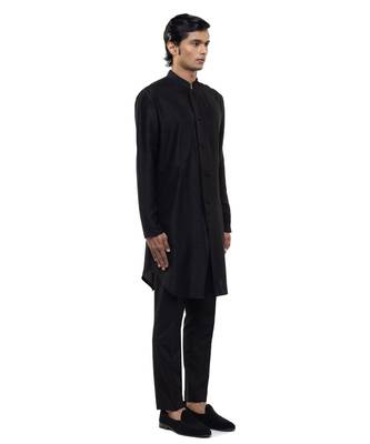 Black plain silk kurta set 3