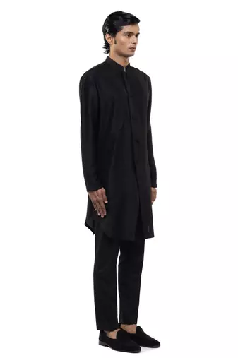Black plain silk kurta set