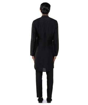 Black plain silk kurta set 4