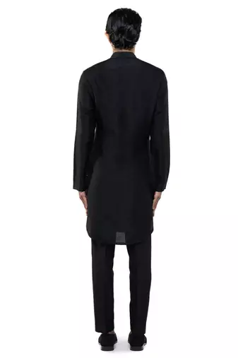 Black plain silk kurta set