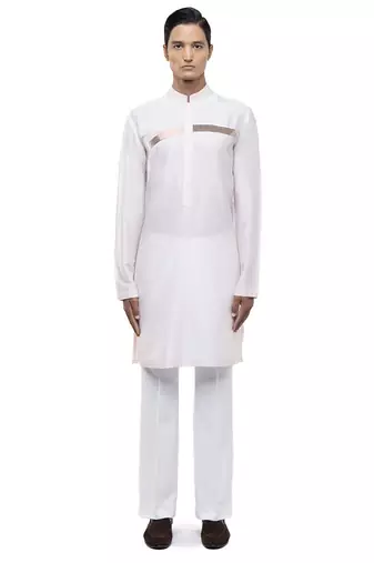 Pink plain silk kurta set