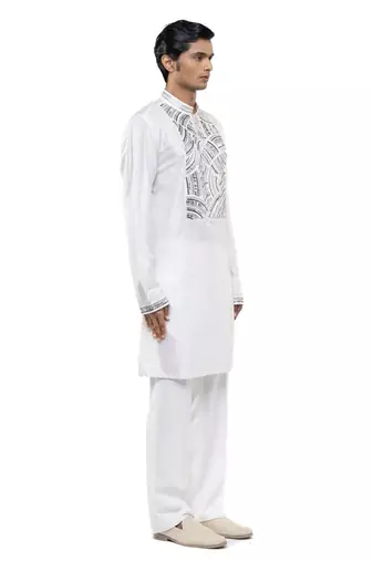White printed silk kurta set