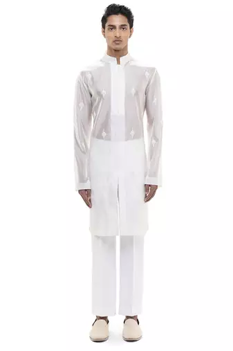 White embroidered organza kurta set