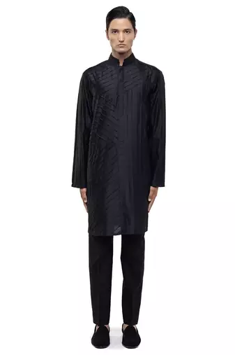 Black plain silk kurta set