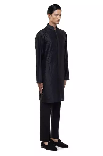 Black plain silk kurta set