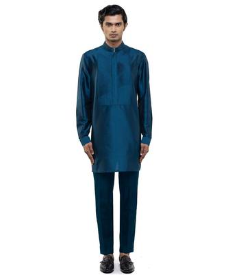 Blue plain silk kurta set 2