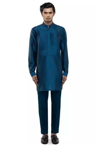 Blue plain silk kurta set