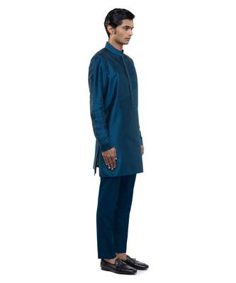 Blue plain silk kurta set 3