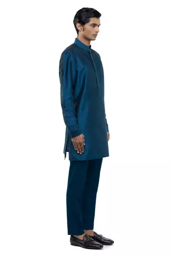 Blue plain silk kurta set