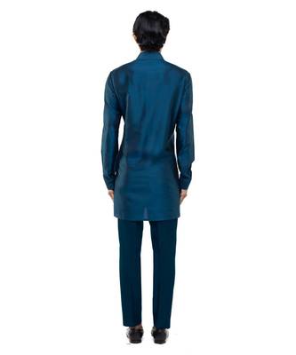 Blue plain silk kurta set 4
