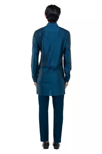 Blue plain silk kurta set