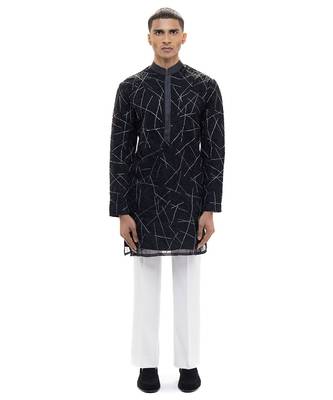Black embroidered organza kurta set 2