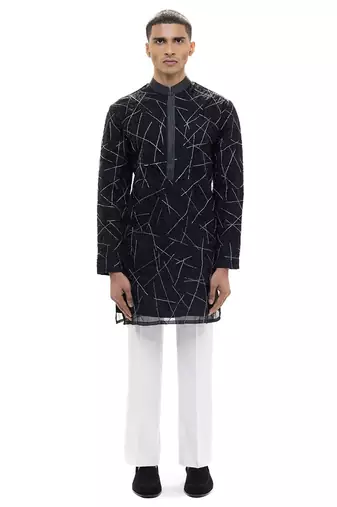 Black embroidered organza kurta set