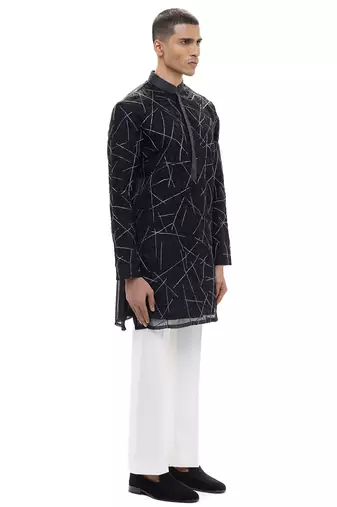 Black embroidered organza kurta set
