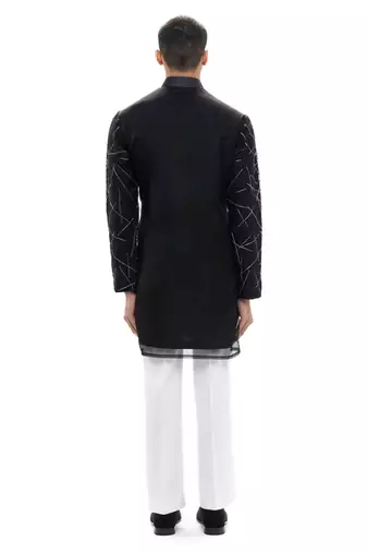 Black embroidered organza kurta set