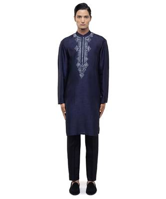 Black embroidered silk kurta set 2
