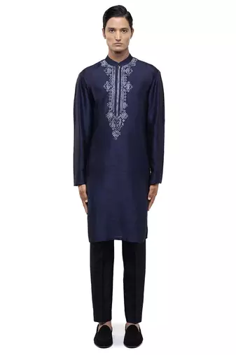 Black embroidered silk kurta set