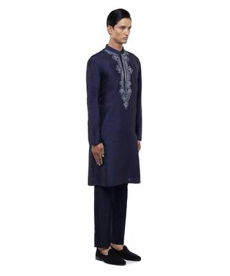 Black embroidered silk kurta set 3