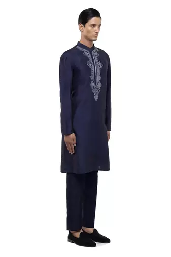 Black embroidered silk kurta set