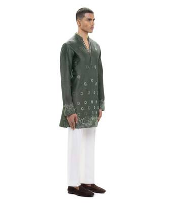 Green embroidered silk kurta set 3