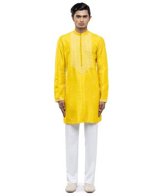 Yellow embroidered silk kurta set 2