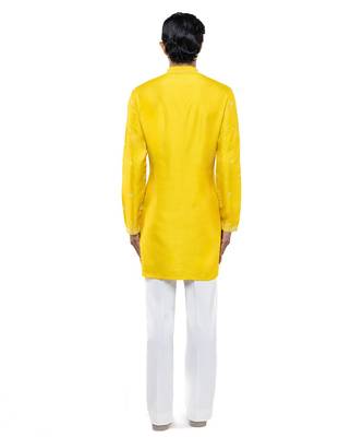 Yellow embroidered silk kurta set 4