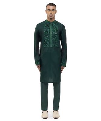 Green embroidered silk kurta set 2