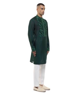 Green embroidered silk kurta set 3