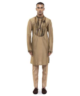 Gold embroidered silk kurta set 2