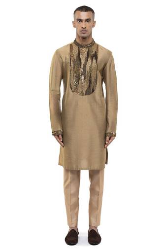 Gold embroidered silk kurta set