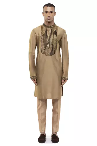 Gold embroidered silk kurta set