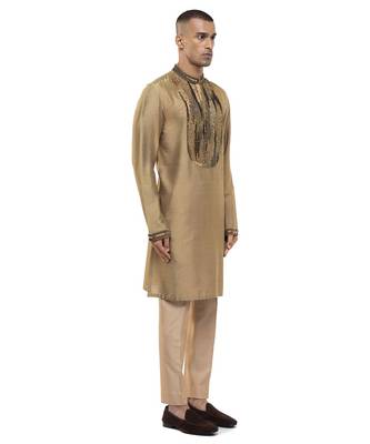 Gold embroidered silk kurta set 3