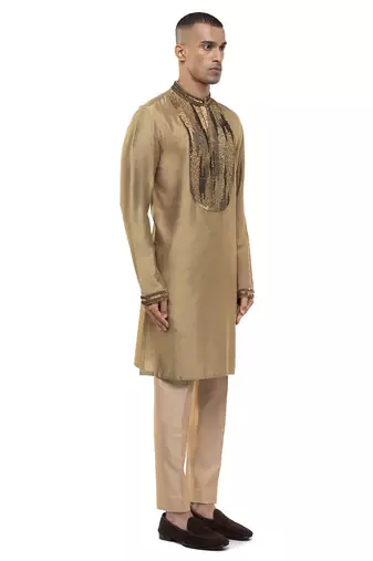 Gold embroidered silk kurta set