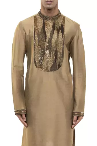 Gold embroidered silk kurta set
