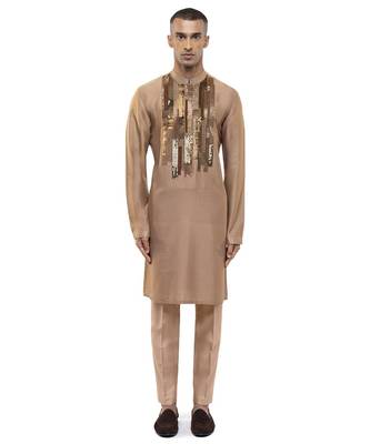 Brown embroidered silk kurta set 2