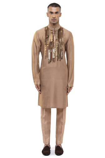 Brown embroidered silk kurta set