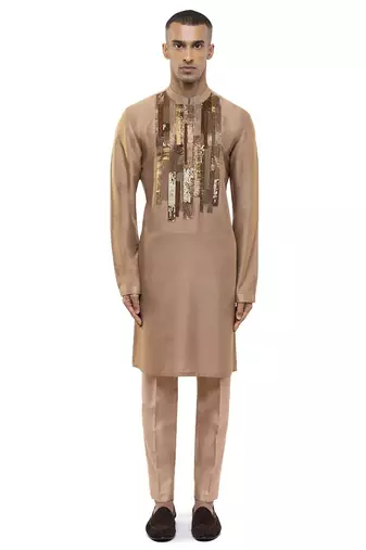 Brown embroidered silk kurta set