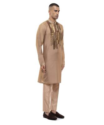 Brown embroidered silk kurta set 3