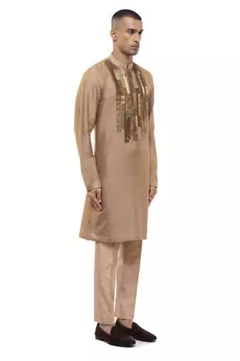Brown embroidered silk kurta set