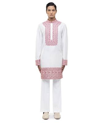 White embroidered silk kurta set 2