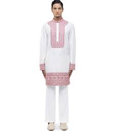 White embroidered silk kurta set